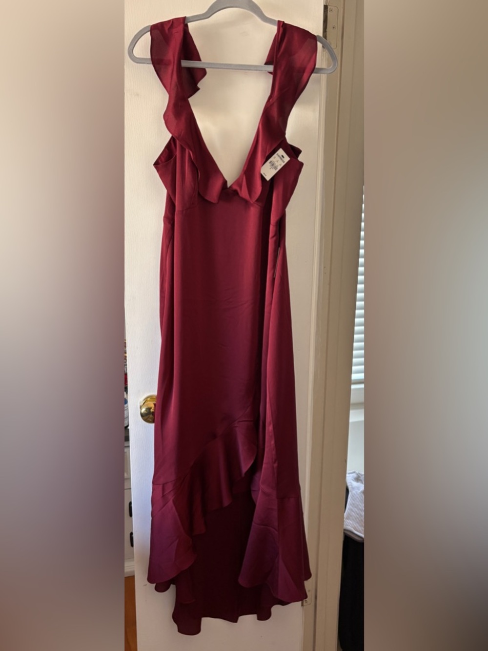 Express Burgundy Ruffle V-Neck High-Low Dress